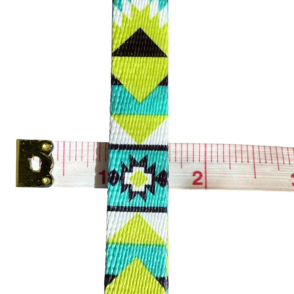 Southwestern Boho Teal/Lime Aztec Geometric Adjustable Dog Collar, Medium 18”